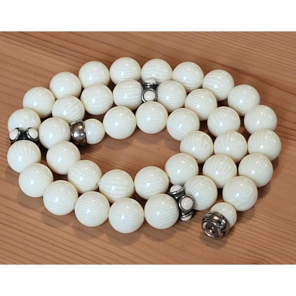 Givenchy Vintage French Ivory Swirl Lucite Chunky Bead Long Necklace
